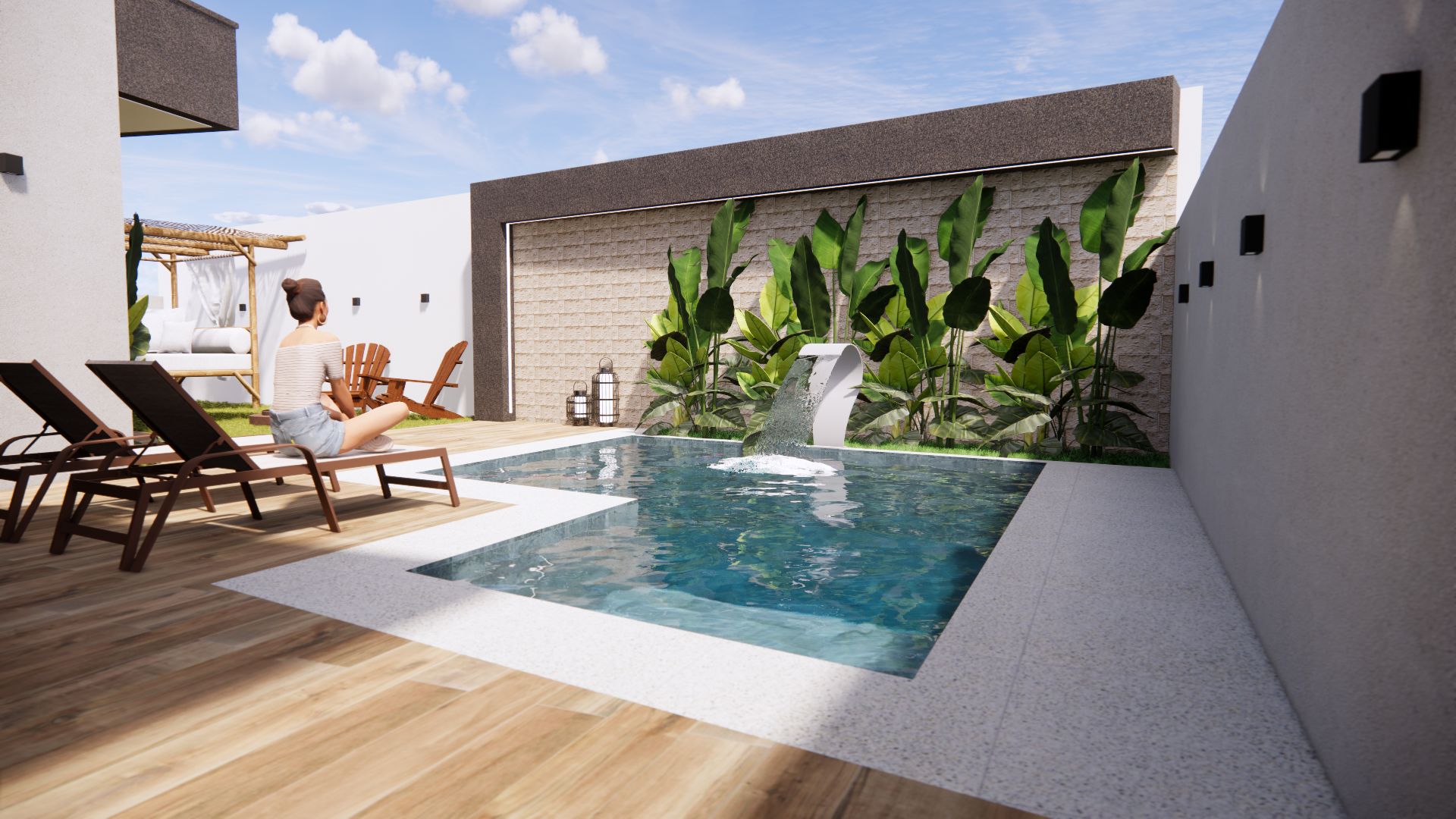 Área da piscina com deck