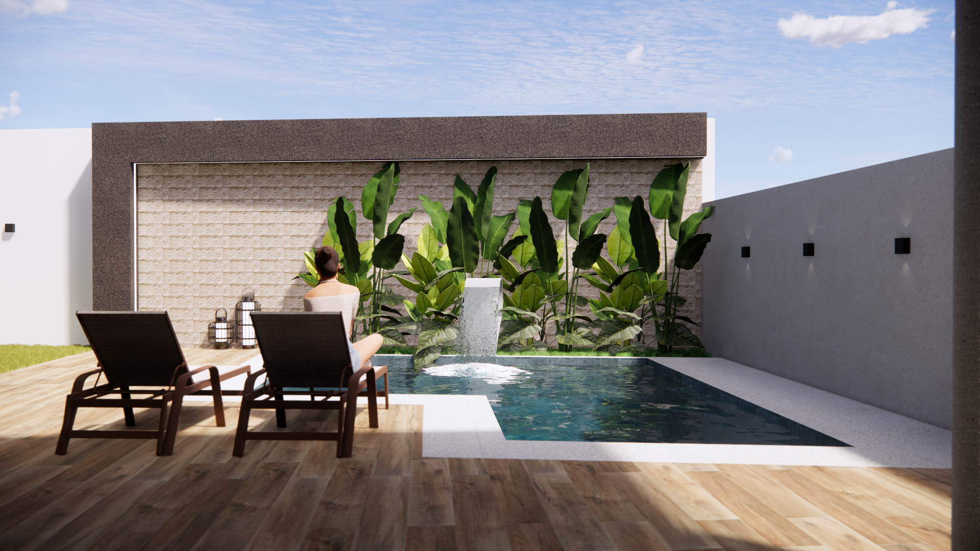Piscina com cascata