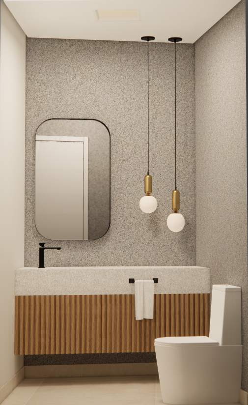 Lavabo com pendentes dourados